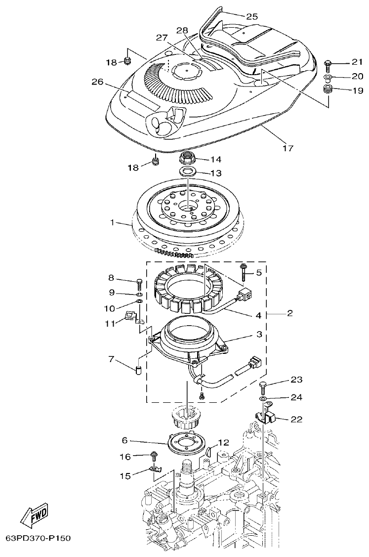 Yamaha F150FET, FL150FET GENERATOR parts diagram